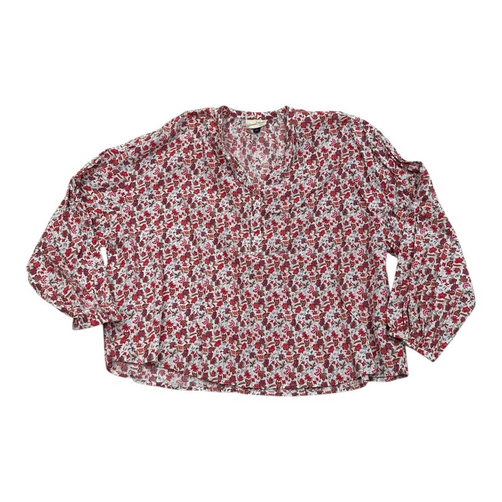Universal Thread White Red Floral Balloon Long Sleeve Poet Blouse - Size XL